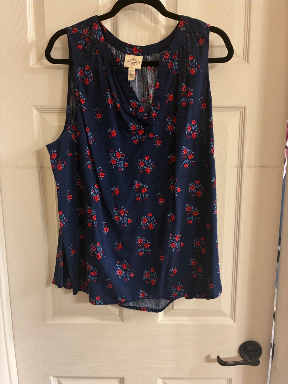 Navy Floral Sleeveless V-Neck Women's Top